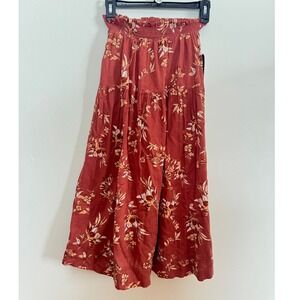 Melrose and Market Rust Floral Smocked Tiered Cotton Maxi Skirt XXS NWT Lined